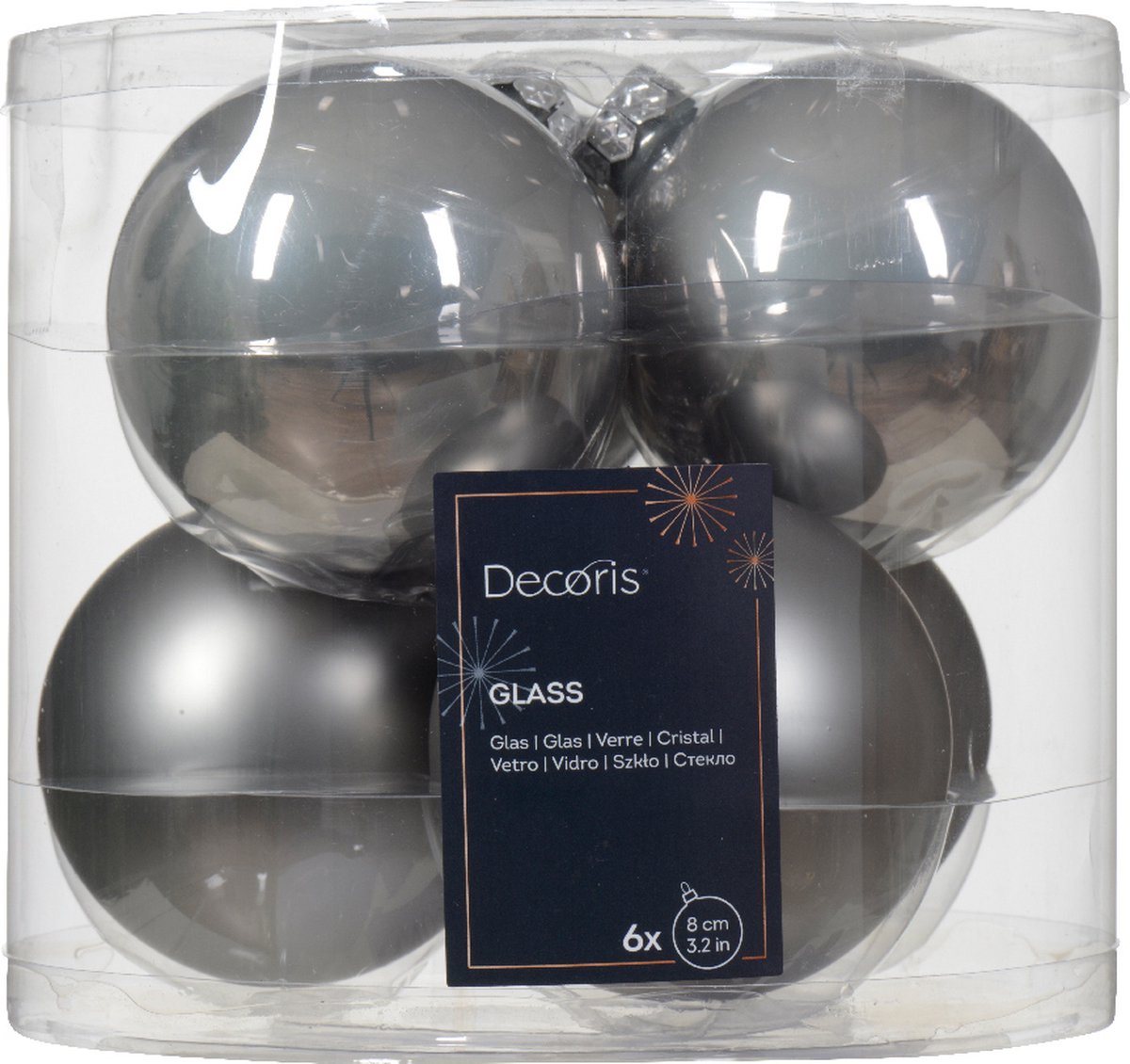Kerstbal glas d8 cm mgrs ass 6st kerst