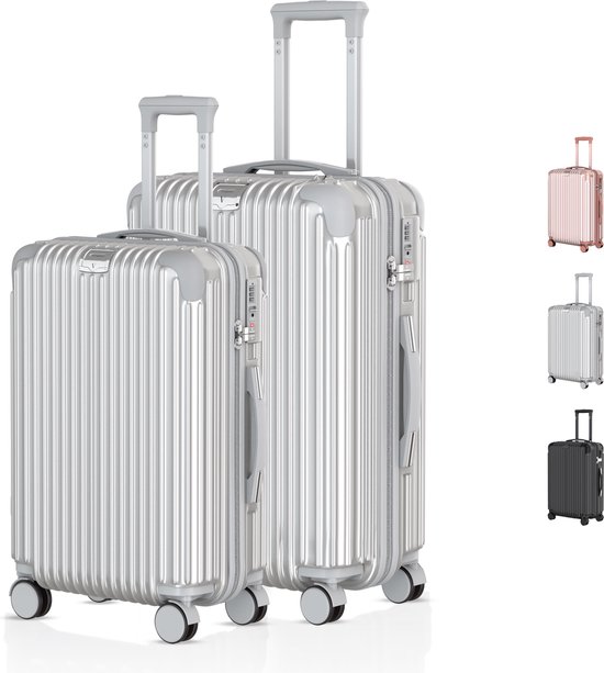 Voyagoux® - Set de valises de voyage S/M - Valises - 2 pièces - Valise de voyage à roulettes - Argent - Serrure TSA