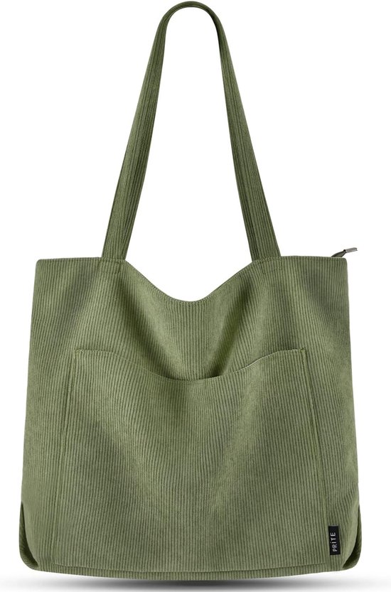 Handtas Dames Tote Bag Shopper Grote schoudertas Koord Emmer Tas Stoffen tas voor College School Werk Reizen Winkelen (groen)