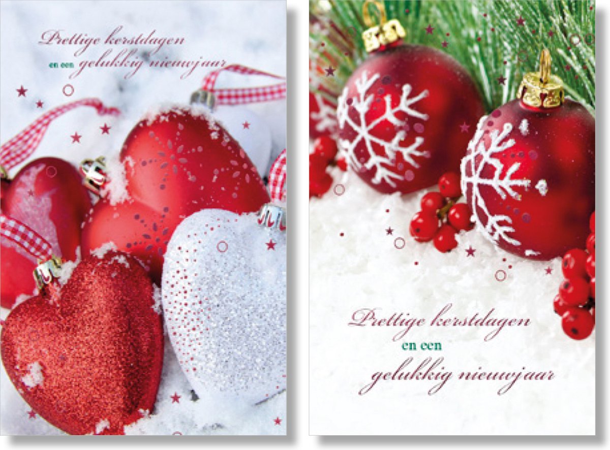 MGPcards - 2 doosjes à 10 Luxe dubbele wenskaarten - Kerst/Nieuwjaar - Foliebewerking - Witte envelop - 10.5 x 16 cm - 2 Motieven per doosje