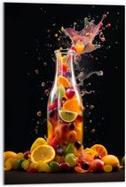 Acrylglas - Fles - Eten - Fruit - Spetters - Kleuren - 50x75 cm Foto op Acrylglas (Met Ophangsysteem)