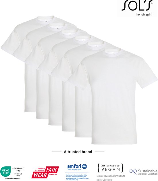 7 Pack Sol's Heren T-Shirt 100% biologisch katoen Ronde hals Wit Maat M