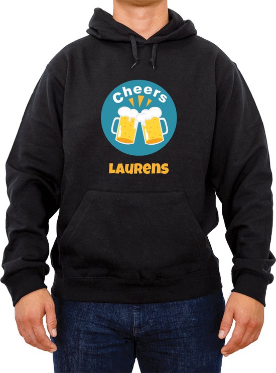 Trui met naam Laurens|Fotofabriek Trui Cheers |Zwarte trui maat M| Unisex trui met print (M)