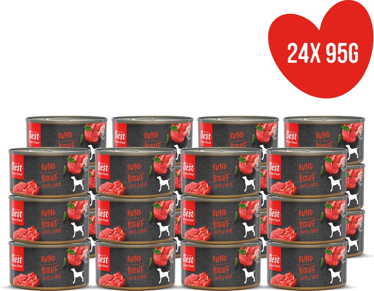 Bol.com Best For Your Friend - Honden Natvoer - Rund - Gestoomde Maaltijd - 24 blikjes x 95 g aanbieding