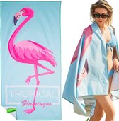 Strandhanddoek, groot, microvezel handdoek, 180 x 90 cm, zandafstotend, sneldrogend, microvezel, strandhanddoek, groot, voor strand/zwembadzijde/strandstoelen (Flamingo)