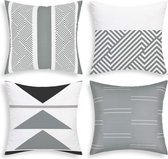 Set van 4 decoratieve kussenslopen, 45 x 45 cm, kussenovertrekken, sierkussenovertrekken, patroon, decoratieve kussensloop, geometrie voor bank, polyester, grijs-wit