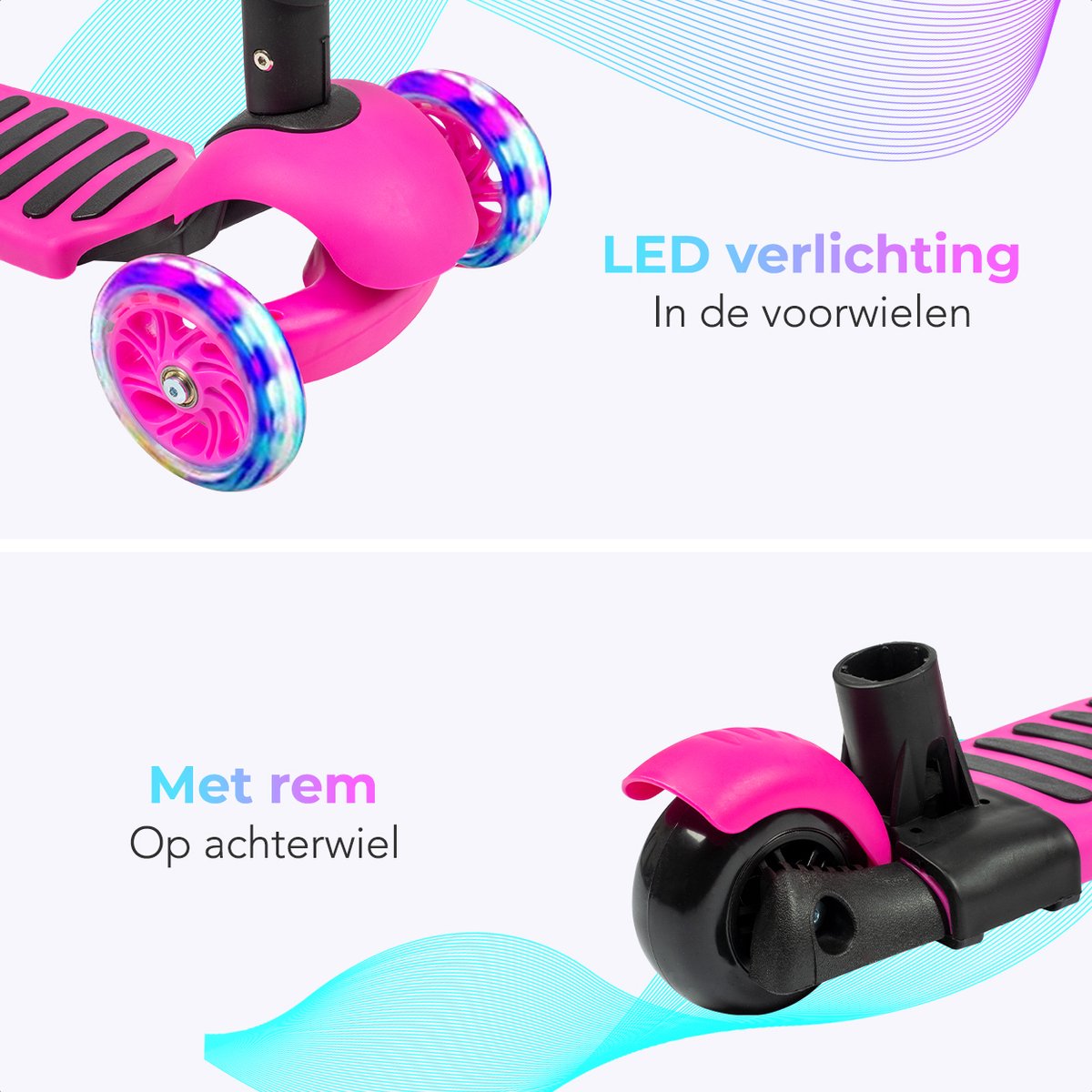 LifeGoods MultiRider - Kinderstep met Duwstang - 3 tot 8 Jaar - Hoogte Verstelbaar - Jongens/Meisjes - Lichtgevende LED Wielen - Roze — afbeelding 4