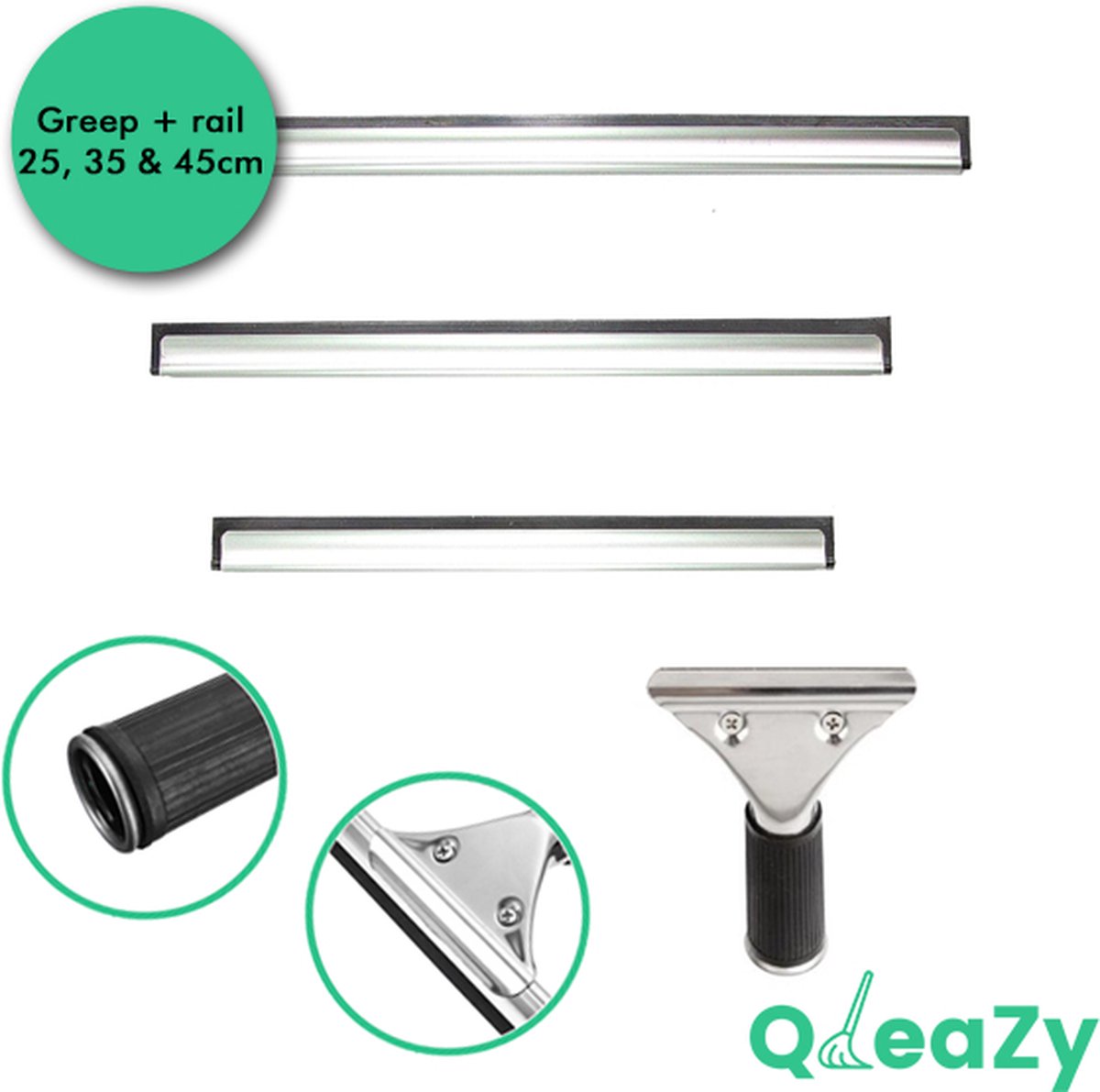 Goedkoopste RVS Raamwisser | Raamtrekker met diverse afmetingen rails | 25cm, 35cm & 45cm | QleaZy