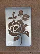 Metalen bloemen - Bord met roos - Cortenstaal decoraties