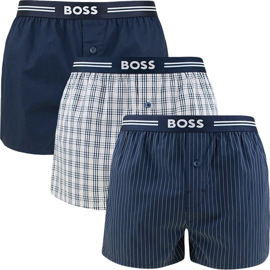 Hugo Boss Boxer large BOSS 3P à carreaux rayé bleu et blanc - M