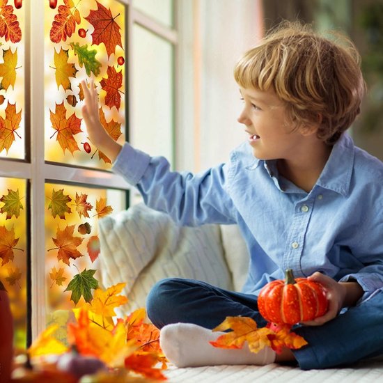 Thanksgiving Day-raamstickers, vensterstickers, kerstdecoratie, vensterafbeelding, esdoorn en kastanjes, decoratie voor herfst, raamafbeeldingen, 9F, 9D