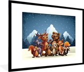 Fotolijst incl. Poster - Illustratie - Sneeuw - Wilde dieren - Meiden - Jongens - Baby - 80x60 cm - Posterlijst