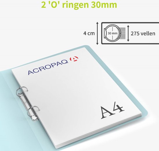 ACROPAQ - 5 x Ringmap A4 - Met 2 ringen, Rug 4 cm, Polypropyleen - Ringband - Chromaline Pastel - ACROPAQ