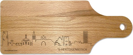 Skyline Borrelplank 's-Hertogenbosch - Hapjesplank - Serveerplank - Cadeau Jubilea - Cadeau verjaardag - Cadeau geschenk - Serveren - WoodWideCities