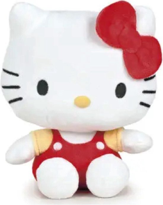 Hello Kitty Zittend (Rood/Geel) Pluche Knuffel 17 cm {Speelgoed Knuffeldier Knuffelpop voor kinderen jongens meisjes | Hello Kity Kat Cat Plush Toy}