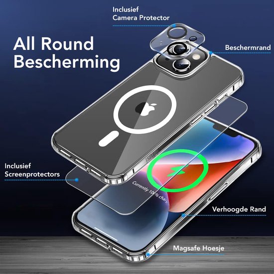Coque iPhone 13 Magsafe Transparente - Bundle avec 3x Protecteur d'écran + 3x Protecteur d'appareil photo - Magnétique avec Ring Transparent - Coque de téléphone Magsafe Case - Transparente
