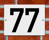 Huisnummerbord Wit - Nummer 77 - 15 x 12 cm - incl. bevestiging | - naambord - nummerbord - voordeur