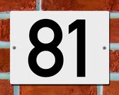 Huisnummerbord Wit - Nummer 81 - 15 x 12 cm - incl. bevestiging | - naambord - nummerbord - voordeur