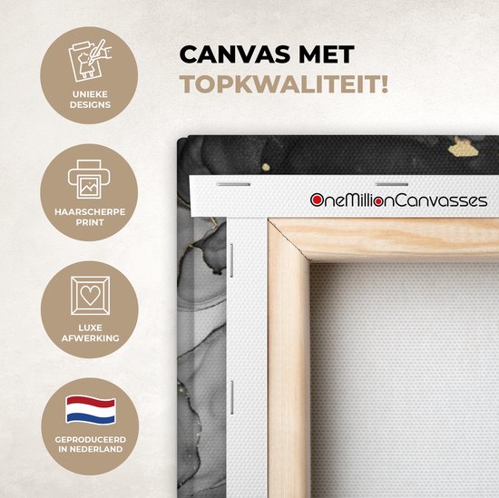 Toile Peinture Marbre - Zwart - Or - Grijs - 120x80 cm - Décoration murale