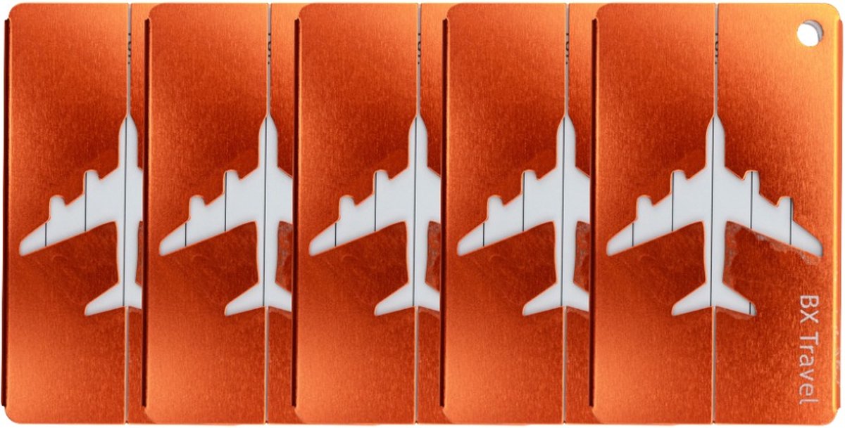 5 Bagagelabels Oranje! - Reisaccessoire - Luggage Tag - Aluminium Label -Kofferlabel - Merk: BX Travel® - Vind altijd je Bagage terug!