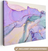 Canvas Schilderij Goud - Marmer - Paars - 40x30 cm - Wanddecoratie