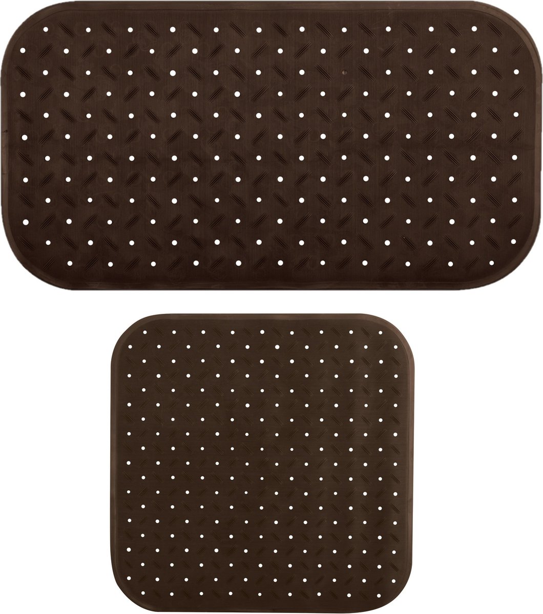 MSV Douche/bad anti-slip matten set badkamer - rubber - 2x stuks - bruin - 2 formaten