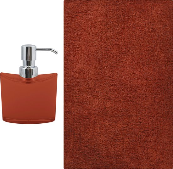 MSV badkamer droogloop mat/tapijt - Sienna - 40 x 60 cm - bijpassende kleur zeeppompje - terracotta
