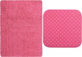 MSV Douche anti-slip/droogloop matten - Venice badkamer set - rubber/microvezel - fuchsia roze