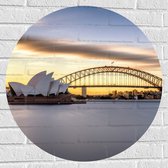 Muursticker Cirkel - Zonsondergang achter de Brug in Sydney, Australië - 70x70 cm Foto op Muursticker