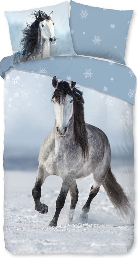 Warme flanel kids dekbedovertrek Paard - 140x200/220 (eenpersoons) - vrolijk en kleurrijk dessin - heerlijk zacht - hoogwaardige kwaliteit - ademend en huidvriendelijk - donsachtig laagje - slijtvast en duurzaam - ideaal tegen kou