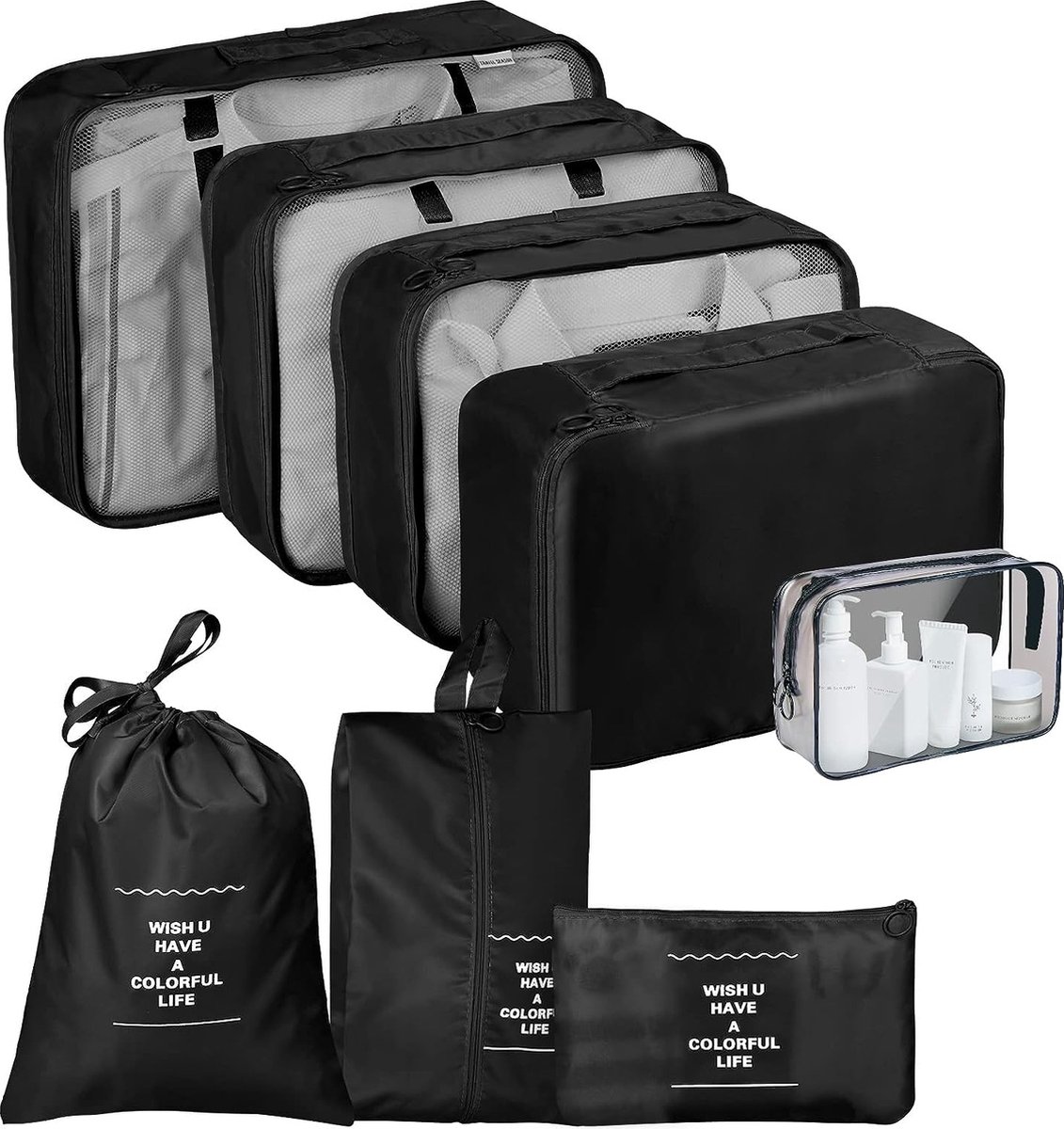 Organisateur de voyage 8 Ensemble Organisateurs de bagages avec sac à  chaussures Cubes de voyage Organisateur de valise Ensemble sacs de  rangement imperméables (gris)