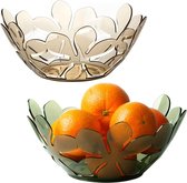 Fruitschaal van kunststof, set van 2, 25 x 11 cm, bloembladvormig, fruitmand, roest niet, uitgehold, decoratieve fruitschalen voor de keuken, groen en oranje