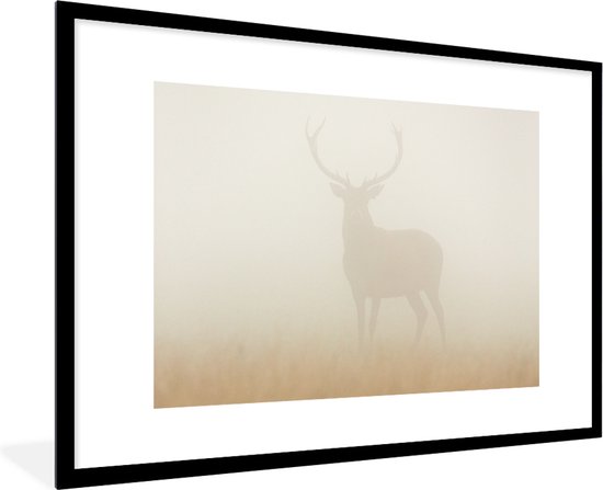 Cadre photo - Affiche - Cerf - Brouillard - Nature - 120x80 cm - Cadre - Décoration murale