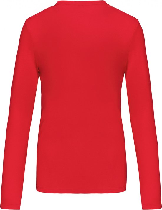 T-shirt Dames S Kariban V-hals Lange mouw Red 100% Katoen