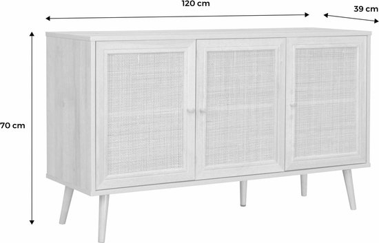 Buffet Alice's Garden Bohème - 120x39x70cm - 3 portes - Bois et rotin