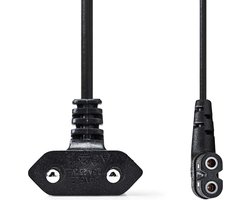 Nedis Stroomkabel - Euro Male - IEC-320-C7 - Gehoekt - Links Gehoekt - Vernikkeld - 2.00 m - Plat - PVC - Zwart - Label