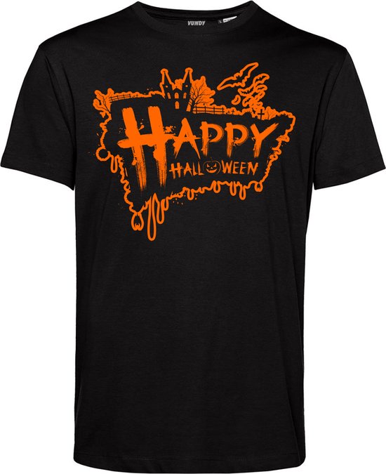 T-shirt kind Happy Halloween | Halloween Kostuum Voor Kinderen | Halloween | Foute Party | Zwart | maat 128