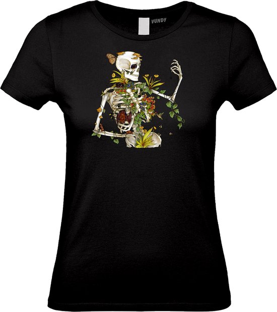 Dames T-shirt Bones and Botany | Halloween Kostuum Volwassenen | Halloween | Foute Party | Zwart dames | maat XS