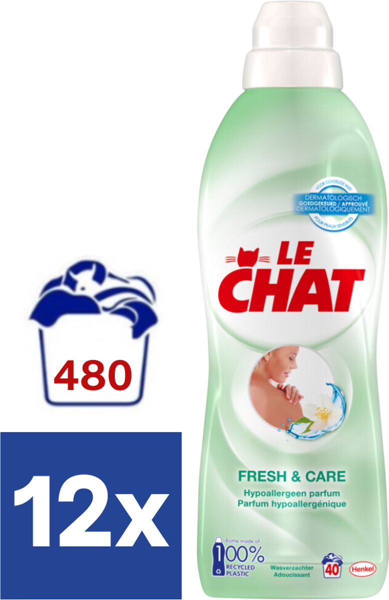 Le Chat - Wasverzachter - Fresh & Care - Vloeibaar Wasmiddel - Voordeelverpakking - 12 x 36 Wasbeurten