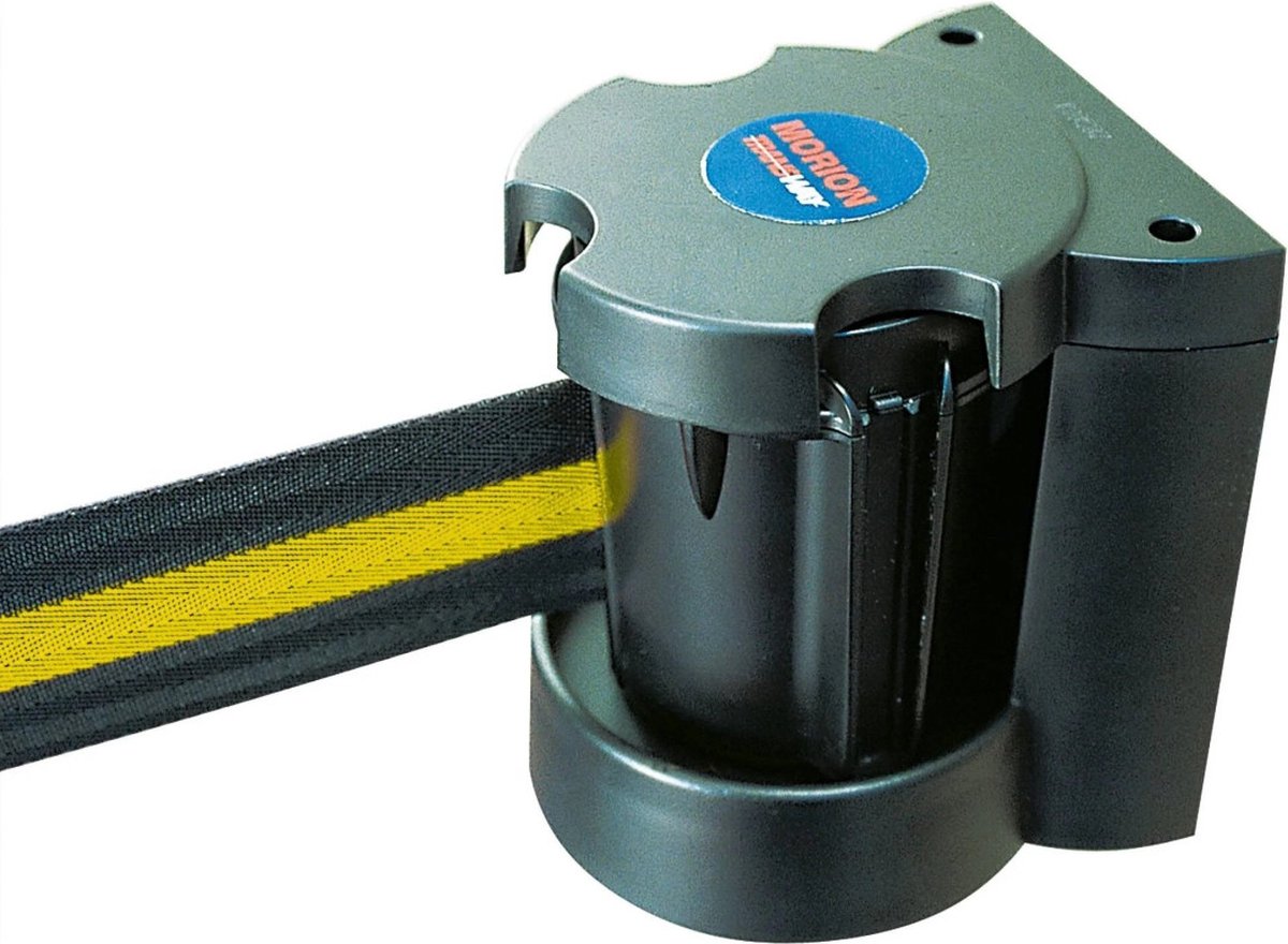 Morion wandcassette met uittrekbaar lint, zwart geel 4 meter