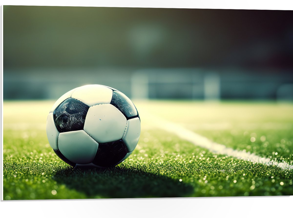 PVC Schuimplaat - Veld - Bal - Voetbal - Lijn - 75x50 cm Foto op PVC Schuimplaat (Met Ophangsysteem)