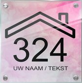 Huisnummer naambord met naam plexiglas 15x15x0,5cm modelnummer 1028 - Huisnummerbordjes, Naambordje voordeur, naamplaatje voordeur, gepersonaliseerd
