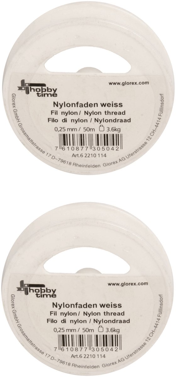 2x rollen nylon hobby draad wit 0.25 mm x 50 meter