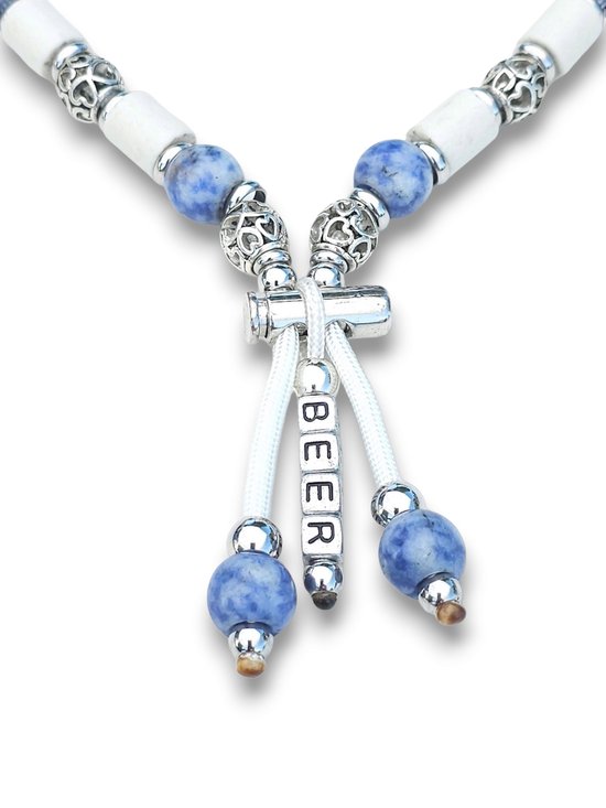 Edelstenen collier van blauwe sodaliet en kralen zilver verguld - Juwelier Jansen