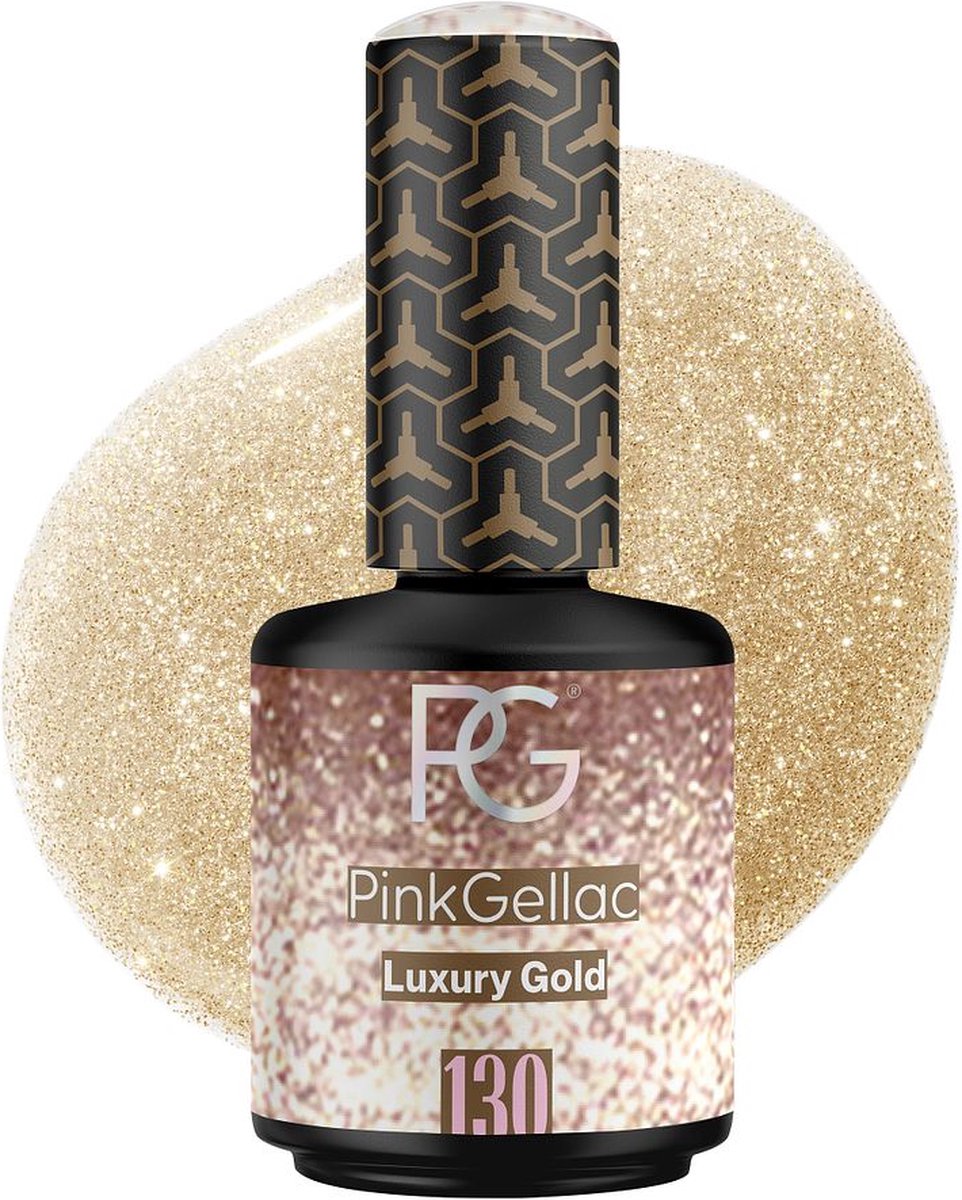 Pink Gellac Glitter Gellak Goud 15ml - Gouden Gel lak - gel nails - Glitter Finish Gelnagels - 130 Luxury Gold