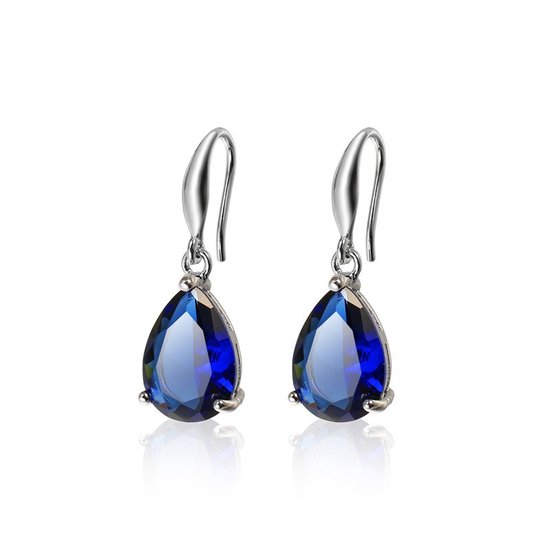 Tibri 541 - Zilverkleurige oorbellen met blauw steentje - Chique oorbellen