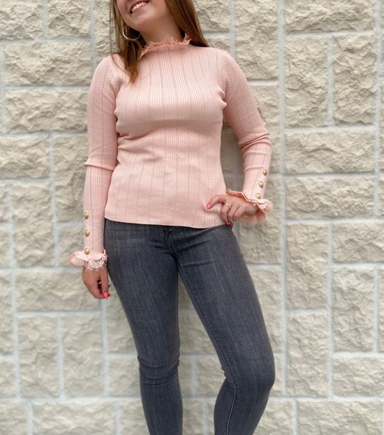 Sweater Jolene - Dames - Pink - Kraag met kant - Maat S/M