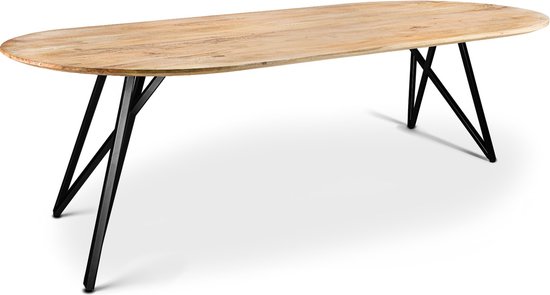 Furntastik Table de salle à manger ovale, 220x100 cm, B420 acacia pur