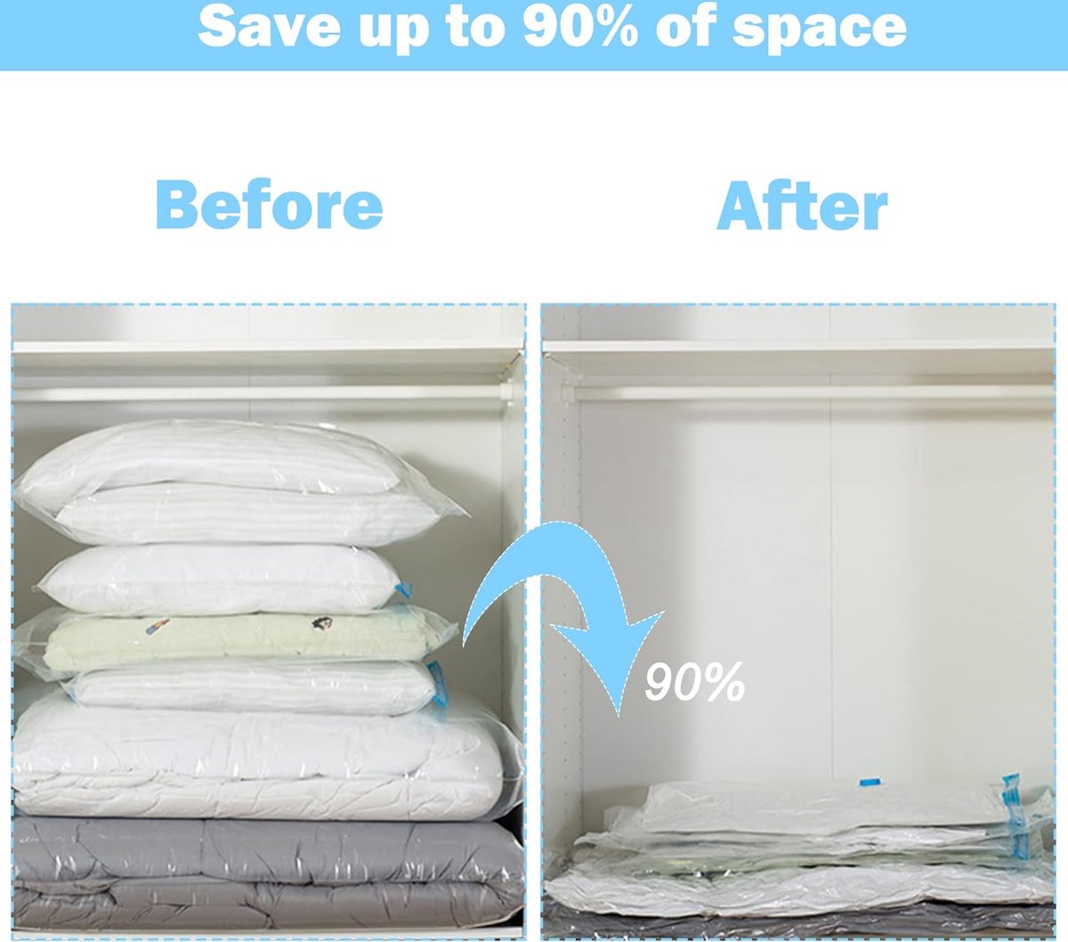 Lot de 6 Sacs de Rangement sous Vide, 6×80x60cm Sac de Compression Voyages Réutilisables pour Matelas, Tente, vêtements, Couettes, Literie, Oreillers | Leroy Merlin