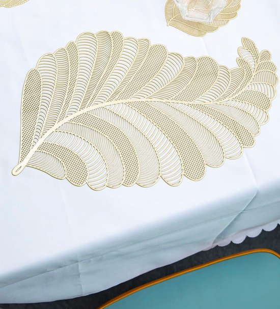 6 Sets De Table Feuille Dorée - PVC Antidérapant, Lavable, 31.5x38cm - Protection Table & Déco Cuisine